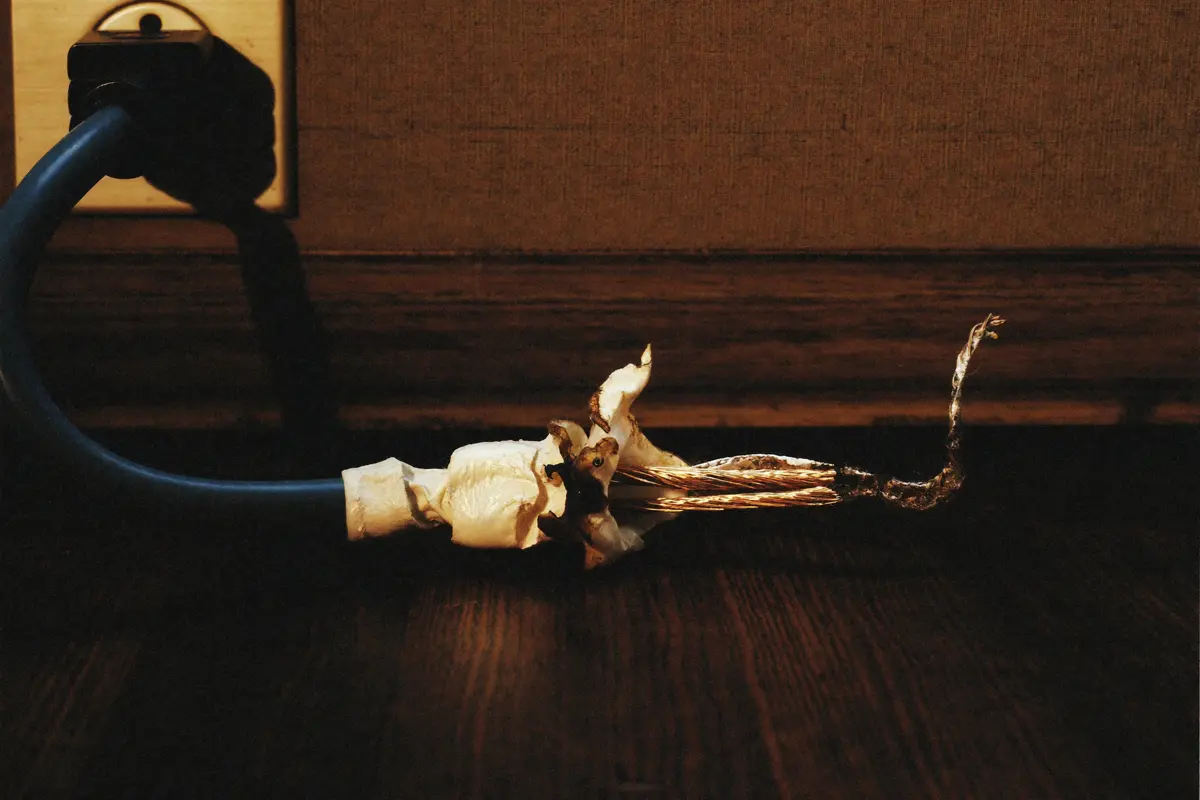 Cables eléctricos dañados o sueltos en una vivienda de Santa Coloma de Gramenet